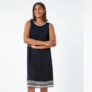 J. Jill Black Cream Crochet Sleeveless Dress Modal Casual Fall Boho Cute Size XS